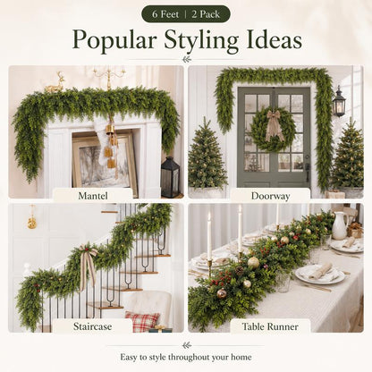 6FT Artificial Cedar Garland Realistic Greenery - 2Pcs