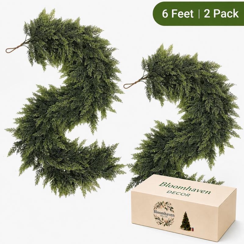 6FT Artificial Cedar Garland Realistic Greenery - 2Pcs