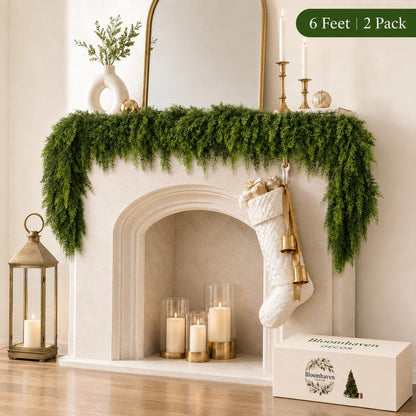 6FT Artificial Cedar Garland Realistic Greenery - 2Pcs