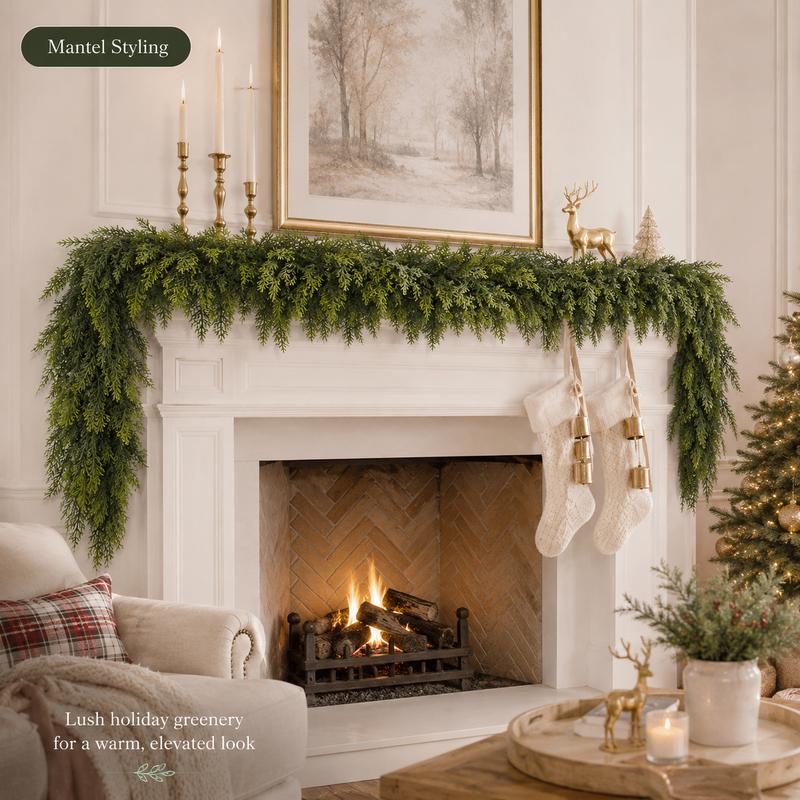 6FT Artificial Cedar Garland Realistic Greenery - 2Pcs