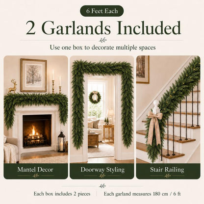 6FT Artificial Cedar Garland Realistic Greenery - 2Pcs