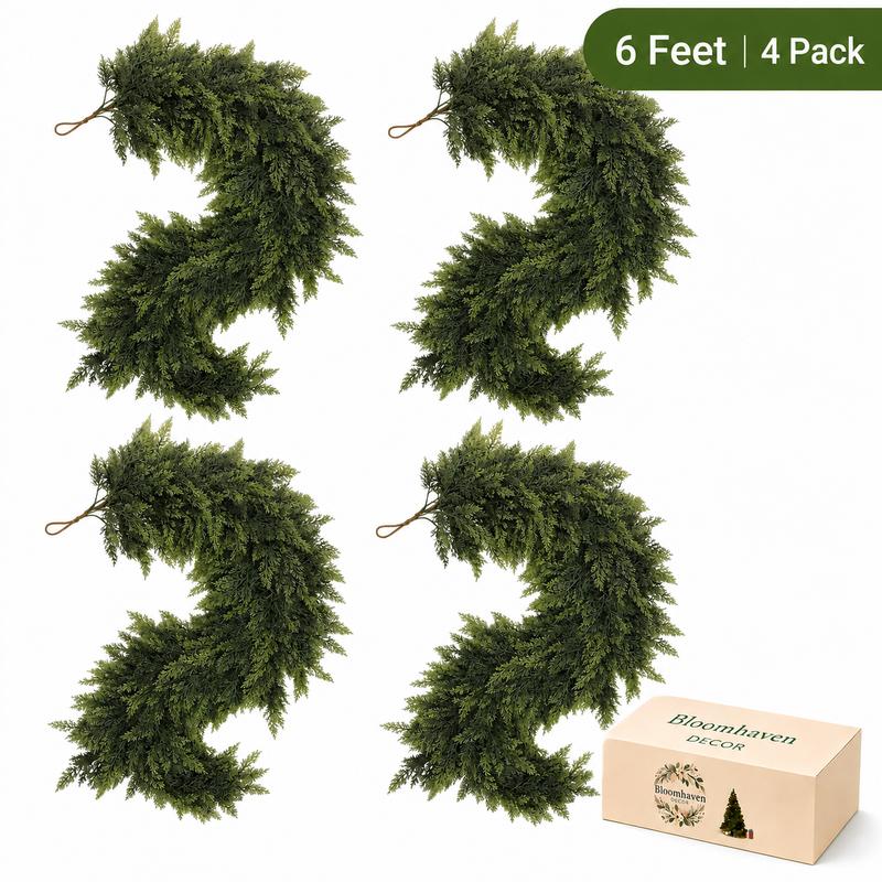 6FT Artificial Cedar Garland Realistic Greenery - 2Pcs