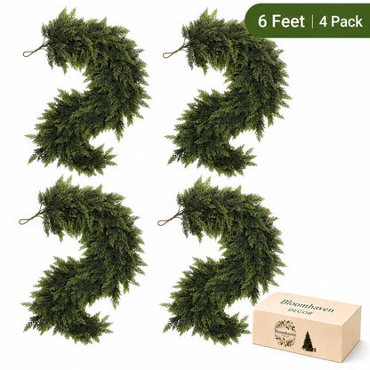 6FT Artificial Cedar Garland Realistic Greenery - 2Pcs